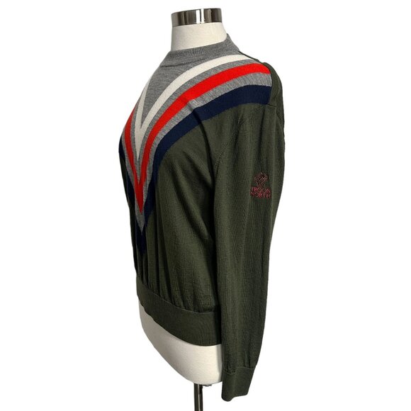 G/Fore Golf Womens Large Green Striped 100% Wool Lightweight Pullover V-Neck Swe - Picture 5 of 10